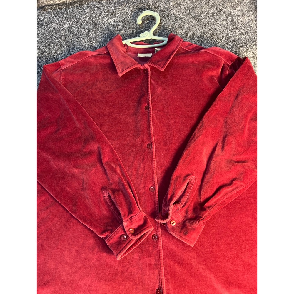 LL Bean Womens XL Red Cotton Velour Button Down Shirt Long Sleeve Blouse 0NA07